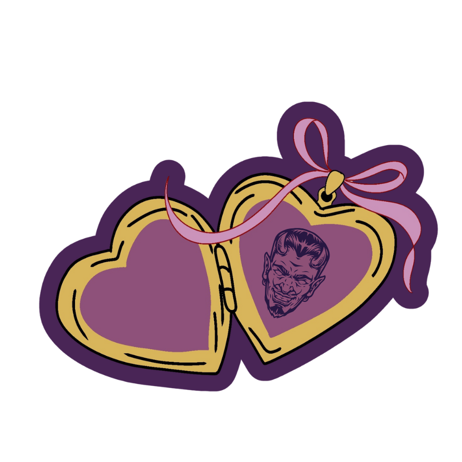 Heart-shaped locket with a pink ribbon on a white background